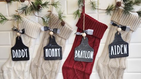 Christmas Stocking Tags, Cow Tag, Personalized Stocking, Stocking Tags, Cute Teacher Gifts, Buffalo Plaid Ribbon, Stocking Hanger, Christmas Mantel, Personalized Stockings