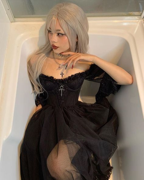 tooth fairy on Instagram: “🪦🥀 wig from @trendywigs discount code “livings30” custom rosario+vampire nails from @damnkitty.shop cross sticker from @magic_markings…” Magic Markings, Cross Sticker, Vampire Nails, Occult Fashion, Rosario Vampire, Dresses Velvet, Fishnet Dress, Sheer Maxi Dress, Victorian Goth