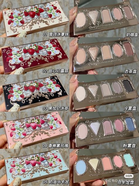 Flowerknows Makeup, Vanity Collections, Strawberry Rococo, Alat Makeup, Creamy Eyeshadow, Flower Knows, Shimmer Makeup, Matte Colors, Matte Eyeshadow Palette