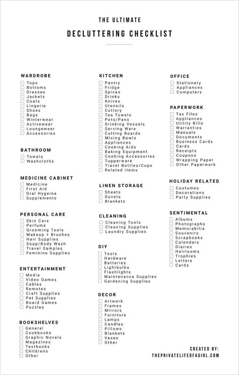 Declutter Bedroom Checklist, Minimalist Checklist, Weekly Cleaning Schedule Printable, Bedroom Checklist, Decluttering Checklist, Cer Nocturn, Declutter Bedroom, Check Lists, Declutter Checklist