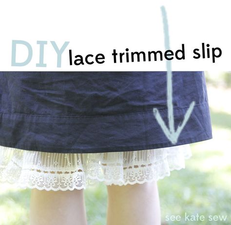 I have made two slips similar to this one already, one with layers of lace and one with ruffle fabric. I wear them all the time! When I found this pretty lace trim, I knew it wouldn’t hurt to have another version! This is really easy to make because you start with pre-made trim and … Kid Mask, Diy Lace Trim, Slip Extender, Sweater Mittens, Mask Template, Mask Diy, Ruffle Fabric, Upcycle Sweater, Mittens Pattern