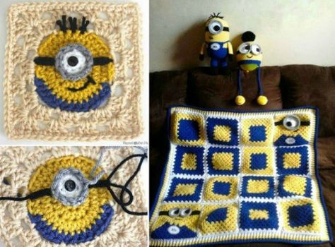 Minion Blanket, Sewing Photo, Minion Crochet Patterns, Crochet Minion, Minion Pattern, Minion Crochet, Kids Crochet Pattern, The Whoot, Crocheted Blanket