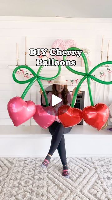 Trish 💕 Beautiful Lifestyle Blogger on Instagram: "DIY Cherry 🍒 Balloons 🎈 🎀💕 Comment “Cherry Balloons” for the links! How cute are these diy cherry balloons? I’m decorating for Valentine’s Day and wanted some cute cherry balloons to add to it and couldn’t find any so I made my own! Hope you guys love it! I think they’re adorable! Can’t wait to see your creation!!! 🍒🎈🎀💕 Happy Tuesday! . . #diy #balloon #balloons #balloondecor #balloondecoration #balloongarland #diycrafts #diycraft #diyproject #diyhomedecor #valentine #cherry #cherries #valentines #valentinesdecor #valentinesday #valentineday #valentinegift #valentinesgift #love #loveday #hearts #heart #allthehearteyes #homedecor #party #partydecor #partyideas #partyinspiration #partyballoons" Cherry Balloon Garland, Sorority Cherry Theme, Heart Balloons Decoration, Cherry Theme Bachelorette Party, Cherry Centerpiece, Cherry Party Decor, Cherry Party Theme, Cherry Balloons, Cherry Party Decorations