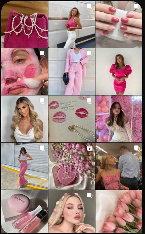 Barbie Aesthetic Instagram Feed, Pink Insta Aesthetic, Pink Instagram Feed Ideas, Hot Pink Instagram Feed, Feed Rosa Pink, Pink Ig Feed, Y2k Instagram Feed, Pink Instagram Theme, Pink Instagram Aesthetic