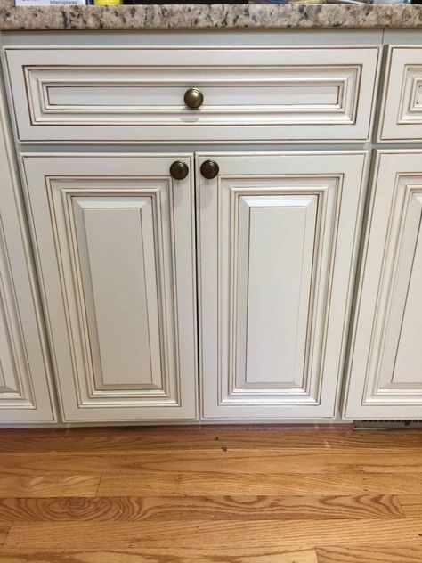 Quick Kitchen Updates, White Glazed Cabinets, Whitewash Kitchen Cabinets, Glazed Cabinets, Distressed Kitchen Cabinets, Space Above Kitchen Cabinets, Glass Tiles Kitchen, Glazed Kitchen Cabinets, Antique White Kitchen Cabinets