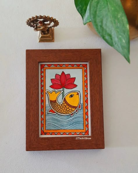 Canvas Madhubani Painting, Mini Madhubani Paintings, Cheriyal Paintings Easy, Madhubani Canvas Paintings, Small Madhubani Painting, Modhuboni Painting, Indian Folk Art Drawing, Madhubani Drawing Indian Paintings, Madhubani Paintings Ideas Design