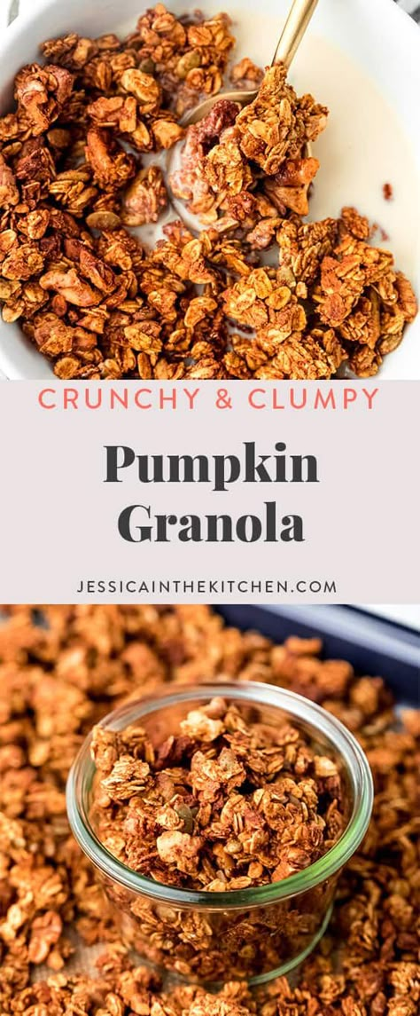 Pumpkin Granola Recipe, Granola Easy, Oatmeal Granola, Pumpkin Spice Granola, Pumpkin Granola, Granola Recipe Healthy, Fall Goodies, Granola Recipe Homemade, Granola Healthy