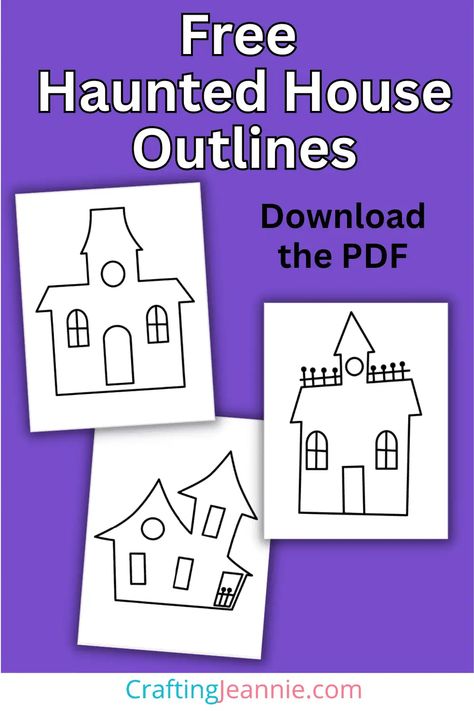 Free Haunted House Outline - PDF - Crafting Jeannie Haunted House Sensory Ideas, Haunted House Preschool Activities, Build A Haunted House Craft, Haunted House Preschool Craft, Free Haunted House Printable, Halloween Activities Elementary School, Halloween Art Projects For Preschoolers, Haunted House Outline, Haunted House Art For Kids