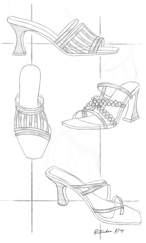 Heels Technical Drawing, Footwear Drawing Sketch, Footwear Sketches Design, Heels Drawing Sketches, Shoes Sketch Design, Shoes Design Sketches, Heel Sketch, Heels Sketch, Design Shoes Drawing