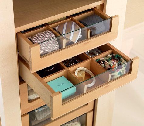 Glass Front Drawers Closet, Glass Drawers In Wardrobe, Wardrobe Drawer Design, Glass Front Drawers, Built In Wardrobe Ideas, Fitted Wardrobe Interiors, Creating A Capsule Wardrobe, Wardrobe Revamp, Wardrobe Design Modern