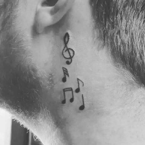 #trebleclef #musicnotes #music Neck Tattoo Music, Piano Tattoo Designs, Music Notes Tattoo Designs, Small Music Note Tattoo, Music Note Tattoo Behind Ear, Music Tattoos Men, Piano Tattoos, Music Symbol Tattoo, Piano Tattoo