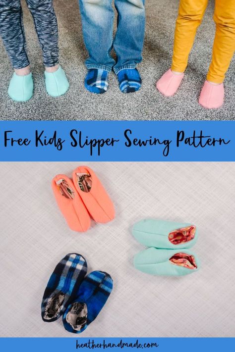 Slippers Sewing Pattern Free, Fleece Slippers Pattern Free, Beginner Sewing Projects Easy For Kids, Free Slipper Patterns Sewing, Slipper Sewing Pattern, Helpful Crafts, Flannel Projects, Fleece Diy, How To Make Slippers