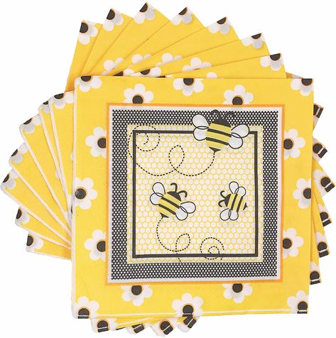 AmazonSmile: WallyE Bumble Bee Napkins, for What Will It Bee Gender Reaveal, Baby Shower, Honey Bee Themed Birthday Party, 20 Pack : Home & Kitchen Honey Bee Themed Birthday Party, Bee Themed Birthday, Bee Baby Shower Decoration, Bee Themed Birthday Party, Bee Plates, Bee Napkins, Birthday Certificate, What Will It Bee, Honey Bee Baby Shower