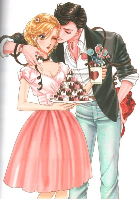 Shoujo Couple, Chiho Saito, Chibi Couple, Vintage Manga, Disney Princess Fashion, Disney Collage, Couple Illustration, Manga Artist, Old Anime