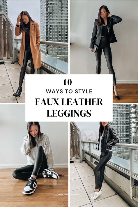 Leather leggings are also so easy to wear! You can dress them up or down, and they are incredibly comfortable for all-day wear. Here are 10 faux leather leggings outfit idea for fall and winter. Fall casual outfits, fall wardrobe essentials, fall wardrobe essentials 2023, fall wardrobe aesthetic. Faux Leather Leggings Outfit Winter, Faux Leggings Outfit, Wardrobe Essentials 2023, Casual Leather Leggings Outfit, Outfits With Faux Leather Leggings, Leather Leggings Winter, Legging Outfit Ideas, Leather Leggings Outfit Winter, What To Wear With Leather Leggings