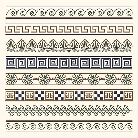 Flat design greek border set | Free Vector #Freepik #freevector #greek-border #greek-frame #frame-set #design-pack Greek Border, Page Dividers, Retro Wedding Invitations, Greek Pattern, Vector Border, Greek Design, Fancy Fonts, Greek Style, Frame Decor