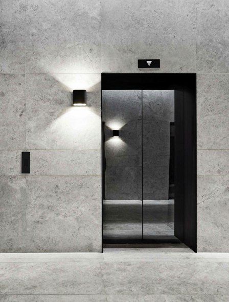 Lift Lobby Design, Elevator Lobby Design, Elevator Interior, Elevator Lobby, Kentish Town, Elevator Design, Stone Wall Cladding, Office Lobby, Lift Design