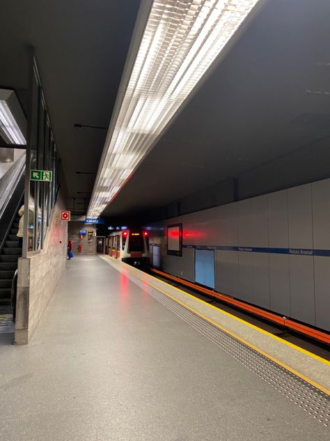 underground metro station warsaw capital poland aesthetic city Train Station Underground, Warsaw Metro, Poland Aesthetic, Poland Travel, Aesthetic City, Corporate Identity Design, Route Map, Light Rail, Rolling Stock