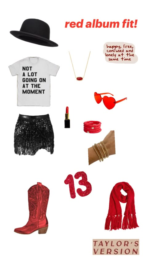 red taylor swift album fit! #redtv#taylorswift Taylor Swift Original Album Outfit, Red Costume Taylor Swift, Taylor Swift Costume Ideas Diy, Taylor Swift Album Halloween Costumes, Taylor Swift Album Costumes, Red Outfit Inspo Taylor Swift, Taylor Swift Red Album Outfits, Taylor Swift Birthday Party Ideas Outfit, Taylor Swift Red Costume