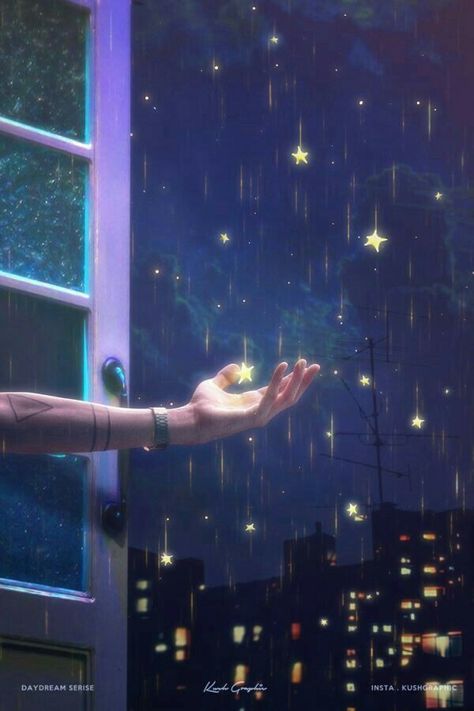 Catch a falling star. Stars In The Sky, The Night Sky, The Window, Night Sky, At Night, The Sky, Stars, Canvas