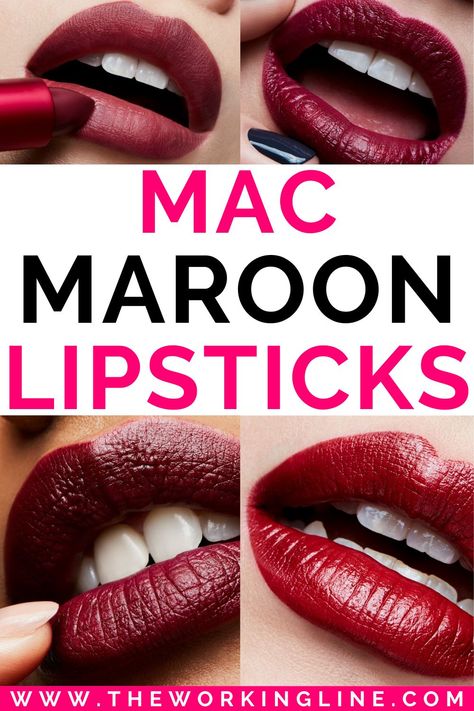 10 Best MAC Maroon Lipstick & Burgundy Shades Red to Dark Burgandy Lipstick Makeup Looks, Maroon Lipstick Shades, Wine Colour Lipstick, Cranberry Lipstick, Lipstick Burgundy, Olive Skin Lipstick, Best Lipstick Brand, Burgundy Shades, Maroon Lipstick