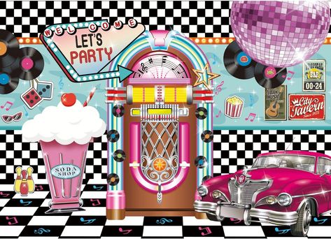 Amazon.com : Maijoeyy 7x5ft Back to 50s Backdrop for Birthday Rock Roll Party 1950s Soda Shop Photo Backdrops 50's 60's Sock Hop Party Decorations Retro Diner Time Rock Roll Classic Car Party Decoration Banner : Electronics 1950s Soda Shop, 50s Theme Parties, Sock Hop Party, Rock N Roll Party, Soda Shop, Sock Hop, Classic Party, Retro Diner, Studio Props