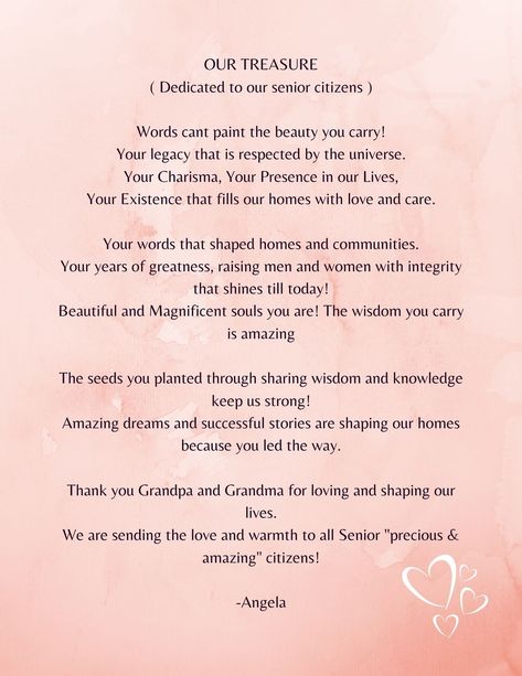 POEM - Our Treasure ( A Poem For Senior Citizens) - Payhip Farewell Poems For Seniors, Farewell Message For Seniors, Message For Seniors, Niharika Jain, Church Poems, Farewell Poems, Words To Write, Encouraging Poems, Quotes For Love