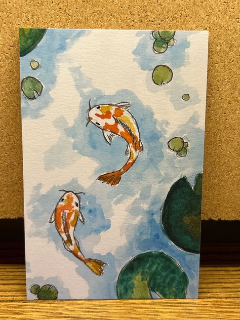 4x6 matte print of a koi fish painting Types Of Art Techniques, Koi Fish Parking Spot, Koi Fish Alcohol Markers, Koi Fish Watercolor Paintings Easy, Cute Fish Painting, Watercolour Fish Easy, Koi Fish Painting Watercolors, Japanese Painting Easy, Coy Fish Art