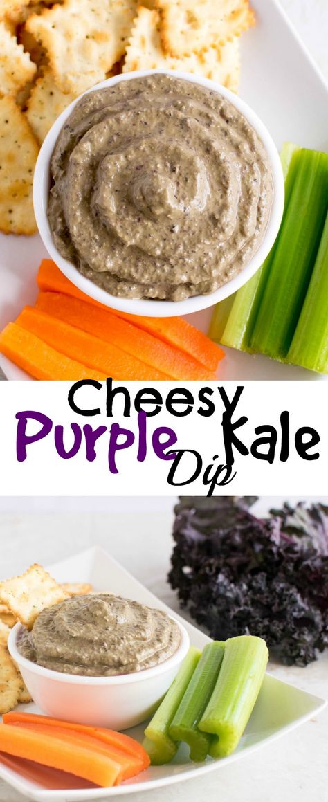 Cheesy Purple Kale Dip | a combination of fresh purple kale smoothened with cheese and seasoned with fresh herbs this dip is to be craved for | kiipfit.com Purple Kale Recipes, Dip Vegetarian, Kale Dip, Vegetarian Dip, Purple Kale, Kale Recipes, Fitness Community, Recipe Community, Easy Appetizer Recipes