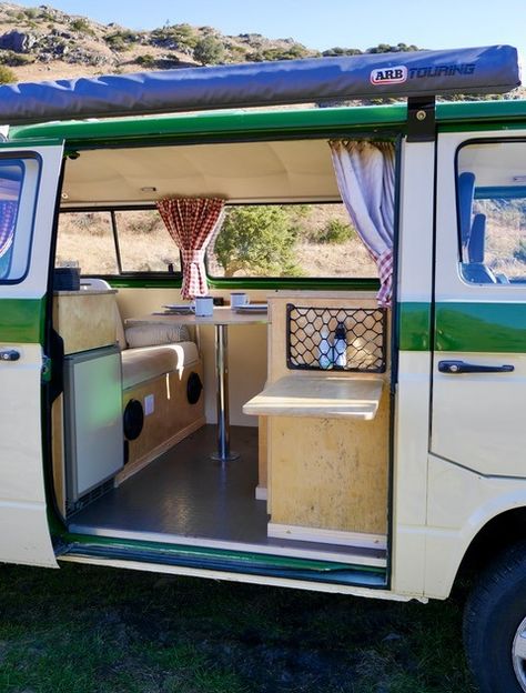 VW T25 Syncro 4WD Campervan - Highly coveted camper that gets to places other vans cannot reach... | Quirky Campers Vw T25 Interior, T25 Interior, Campervans For Sale, Vw Syncro, Quirky Campers, Vw T25, Campervan Hire, Wheel Carrier, Campervan Interior