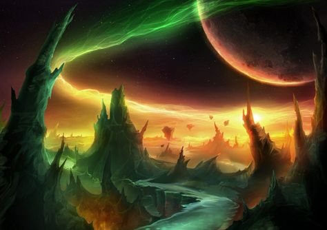 WoW Outland Art Burning Crusade, Warlords Of Draenor, Warcraft Art, Heroes Of The Storm, Alien Worlds, Fantasy Setting, Wow Art, Mountain Art, Environmental Art