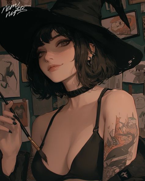 Anime Witch Wallpaper, Witchy Profile Picture, Whimsical Goth Pfp, Witch Pfp Aesthetic Dark, Witch Anime Pfp, Witch Pfp Aesthetic, Witch Character Art, Goth Pfps, Witch Pfp