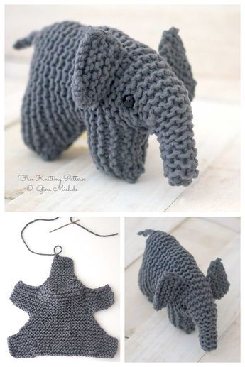 Knitted Elephant Free Patterns Easy, Knit Animals Easy, Easy Knitting Animals, Knitted Elephant Pattern, Plush Knitting Pattern, How To Knit A Stuffed Animal Easy, Small Animal Knitting Patterns Free, Easy Knitted Animals, Easy Knit Stuffed Animals