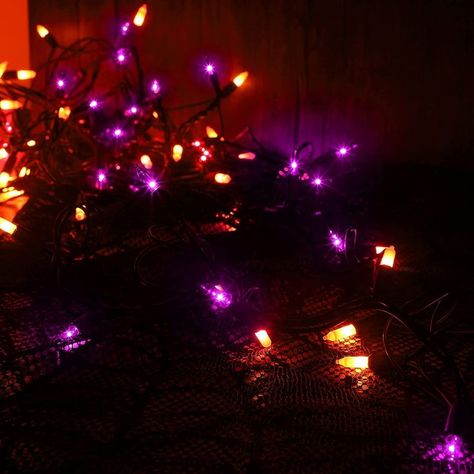 Purple And Orange Halloween Aesthetic, Purple And Orange Halloween, Purple String Lights, Orange String Lights, Halloween Lighting Outdoor, Lights For Patio, Xmas Tree Lights, Wire Fairy, Wire Fairy Lights