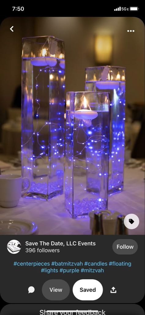 Lighted Vase Centerpiece, Euphoria Table Decorations, Sparkly Wedding Centerpieces, Water Centerpieces With Lights, Clear Water Beads Ideas, Vase With Lights Centerpieces, Euphoria Table Decor, Blue And Silver Centerpieces Party Ideas, Blue Centerpieces For Party Men