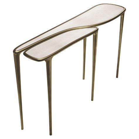 The Paris based label has distinguished themselves since their launch, with their iconic use of shagreen mixed with brass and other exotic materials. All furniture is handcrafted by skilled artisans, ultimately making each piece unique, designed in Paris and produced in the Philippines. The Frequency console table by R & Y Augousti is sleek piece with a vintage-modern feel. The piece explores fluid organic lines with subtle detailing to create the signature Augousti aesthetic. The piece is inlai Hand Made Furniture, Console Table Classic Luxury, Console Art Deco, Rosegold Console Table, Art Deco Console, Art Deco Console Table, Luxury Bronze Console Table, French Art Deco Furniture, Luxury Console