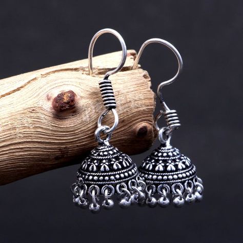 Oxidized Silver Plated Handmade Light Weight Jhumki Earrings women/ Small Jhumki / Party wear Earrin Oxidized Jhumkas, Oxidised Jewelry, Greek Dress, Fancy Jewelry Necklace, Fashion Indian, Jewellery Indian, Dance Jewelry, Indian Jewellery Design Earrings, Jhumki Earrings