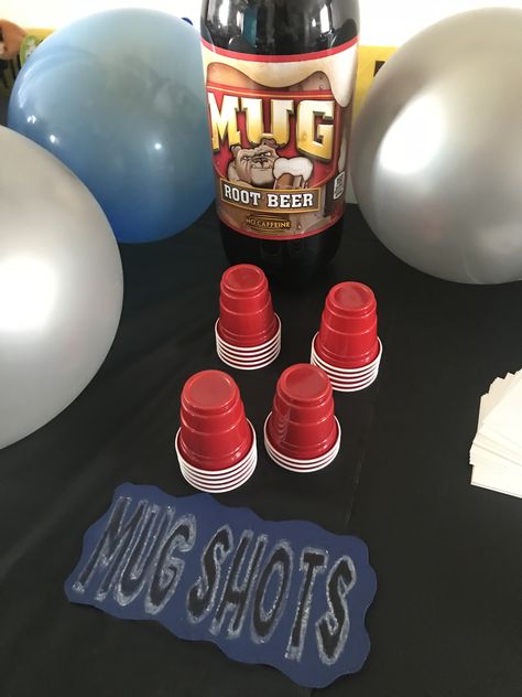 Cop Theme Bachelorette Party, Jail Birthday Party Ideas, Police Themed Food, Police Academy Graduation Party Food, Police Themed Party Food, State Police Graduation Party, Deputy Graduation Party, Police Themed Birthday Party Food, Prison Gifts Ideas