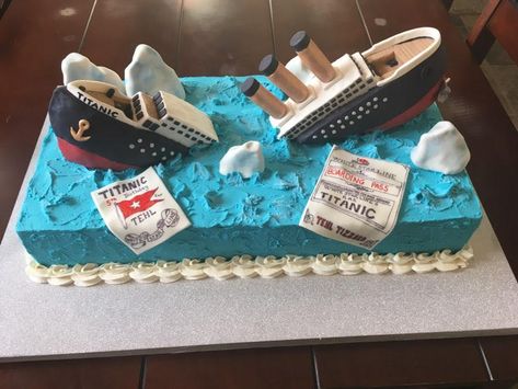 Titanic Cakes For Kids, Titanic Birthday Party Ideas, Titanic Cake Ideas, Titanic Birthday Party For Kids, Titanic Themed Birthday, Iceberg Cake, Titanic Birthday Cake, Titanic Birthday Party, Sinking Titanic