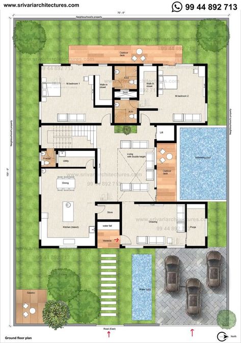 70' x 100' East facing floor plan - Sri Vari Architectures House Plan App, 2d Floor Plan, 3d Floor Plans, Modern House Floor Plans, Bungalow Floor Plans, Indian House Plans, Modern Kitchen Design Ideas, 3d Floor Plan, Kids Room Interior Design