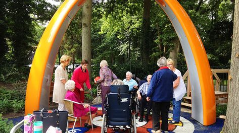 The Sona stands in the middle of a beatiful activity park at this elderly home in the city of Hilversum. Elderly can enjoy being outside, and play on the Sona where they have fun and at the same time work out! #playground #soccer #hockey #playset #interactive #sport #elderly #publicpark #games Neighborhood Park, Community Ideas, Being Outside, Elderly Home, Public Park, City House, Park Slide, Work Out, Have Fun