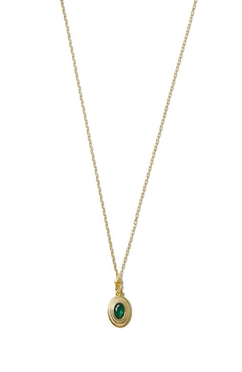 This sophisticated pendant necklace is crafted from sterling silver, warmed with 18-karat-gold plating and centered by an emerald. 16" length; 2" extender; 1/4"W x 1/2"L pendant Sterling silver/18k-gold plate/emerald Made in Turkey Oval Emerald Pendant, Art Deco Jewelry Necklace, Emerald Pendant Necklace, Fine Jewelry Necklace, Emerald Necklace Pendant, Oval Cut Engagement Ring, Emerald Pendant, Emerald Necklace, Gold Necklace Layered