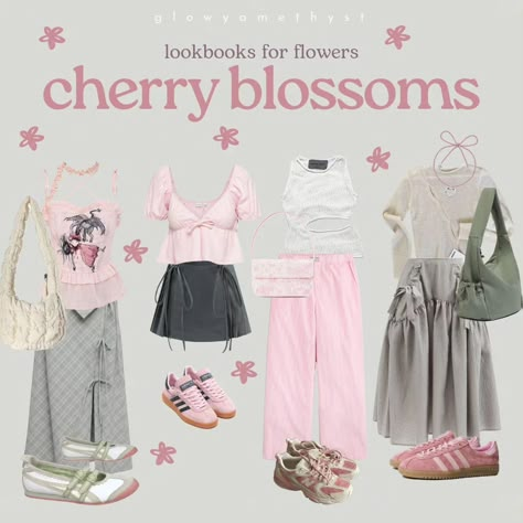 Different Types Of Styles Outfits, Fashion Aesthetics Types, Outfits For Dates, Flower Outfits, Cherry Blossom Outfit, Lookbook Aesthetic, Flowers Types, Spring Outfit Aesthetic, Spring Lookbook