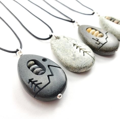 Interview with Brandon and Samantha of Rock You Wear | Rock Necklaces Stones, Diy Rock Necklace, Shaping Rocks With A Dremel, Stone Crafts Rock Necklace, Macreme Rock Necklace, Pebble Jewelry, Dremel Carving, Two Sons, Rock Necklace