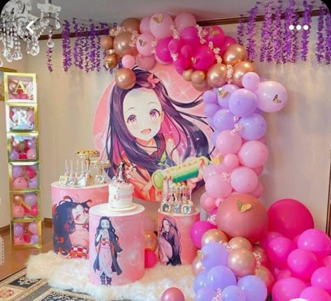 Nezuko Themed Birthday Party, Nezuko Birthday Party Decorations, Demon Slayer Birthday Decorations, Demon Slayer Themed Birthday Party, Demon Slayer Party Decorations, Demon Slayer Birthday Party Decorations, Nezuko Party Ideas, Demon Slayer Decorations, Nezuko Cake Ideas