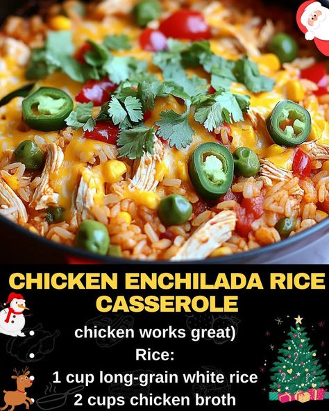 Chicken Enchilada Rice Casserole Enchilada Rice Bake, Chicken Enchilada Rice Casserole, Enchilada Rice Casserole, Chicken Enchilada Rice, Beef Tips And Noodles, Enchilada Rice, Ground Beef Rice, Chicken Shredded, Mexican Casserole Recipe