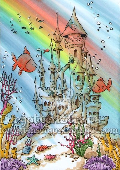 Make It Crafty Underwater Castle. Castle Art Projects, Underwater Castle, Underwater Drawing, Mermaid Background, Castle Tattoo, Castle Drawing, Underwater City, Castle Art, City Drawing