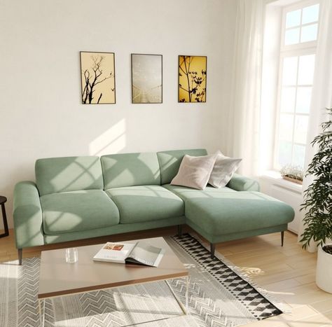 Mint Couch Living Room, Sofa Couch Design, Sewing Room Design, Sofa Bed Design, Bedroom Wall Colors, Living Room Sofa Design, Sofa Set Designs, Green Sofa, Minimalist Room