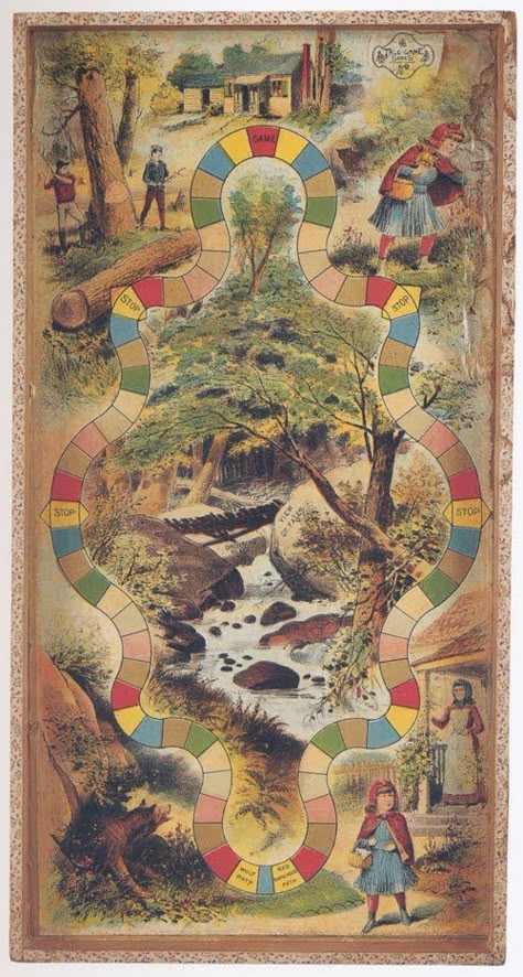 Red Riding Hood's adventure as a game board Vintage Game Boards, Victorian Games, Old Board Games, Bg Design, Board Game Design, Vintage Board Games, Game Boards, Old Games, Game Inspiration