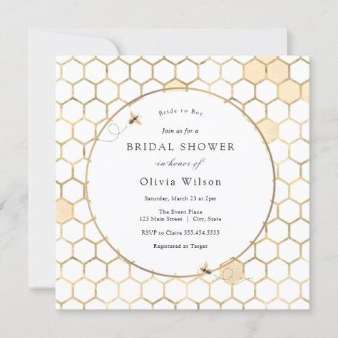 $2.50 | Bride to Bee Gold Bridal Shower #vintage #chic #bee #bridalshower #bridetobee #gold #beehive #honeycomb Bride To Bee, Nautical Baby Shower Invitations, Bee Baby Shower Invitations, Gender Neutral Baby Shower Invitations, Baby Shower Vintage, Pink Baby Shower Invitations, Bee Baby, Gold Bridal Showers, Nautical Baby Shower